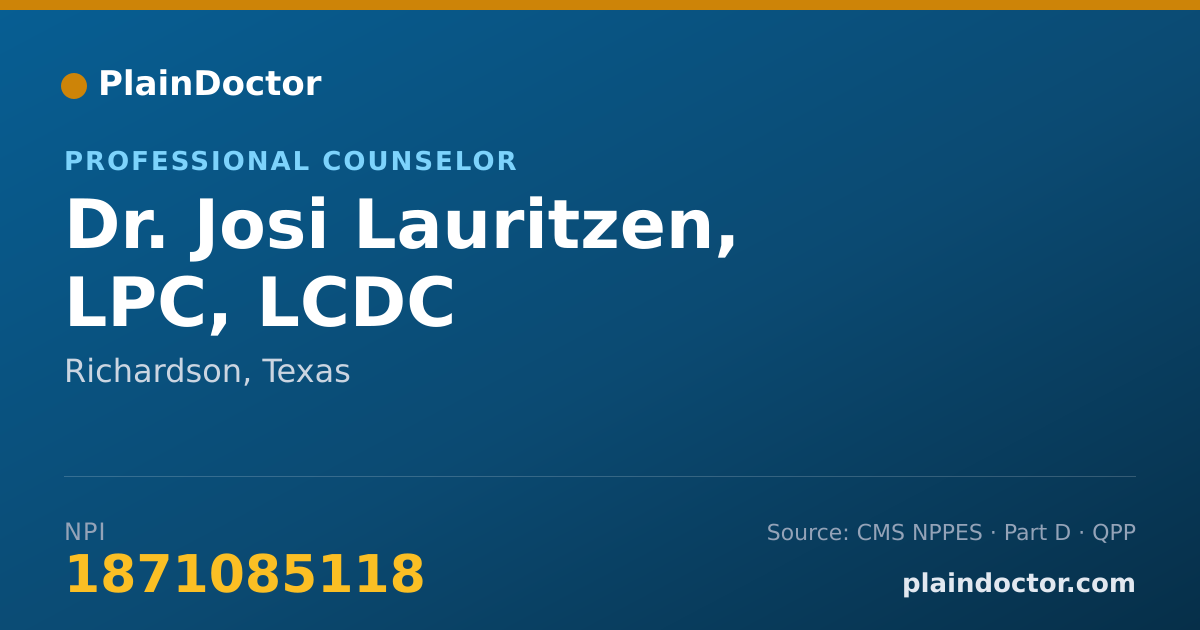 Shareable card for Josi Lauritzen, LPC, LCDC - Professional Counselor, Richardson, TX