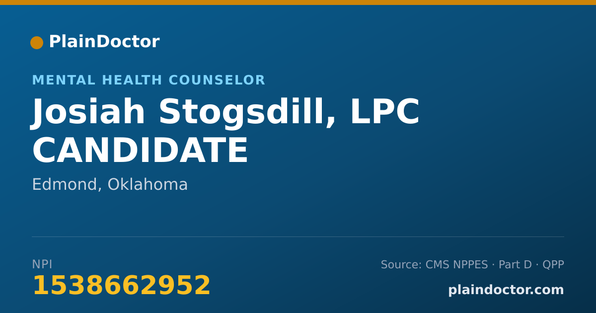 Shareable card for Josiah Stogsdill, LPC CANDIDATE - Mental Health Counselor, Edmond, OK