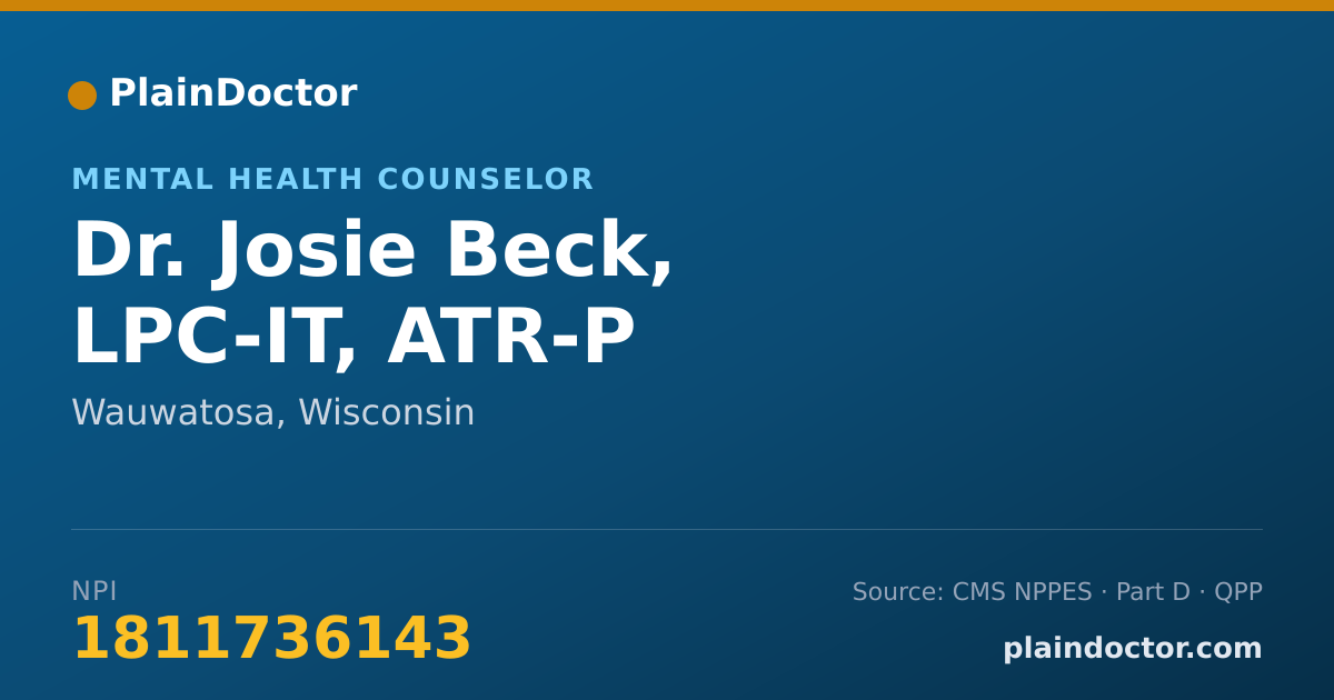 Shareable card for Josie Beck, LPC-IT, ATR-P - Mental Health Counselor, Wauwatosa, WI