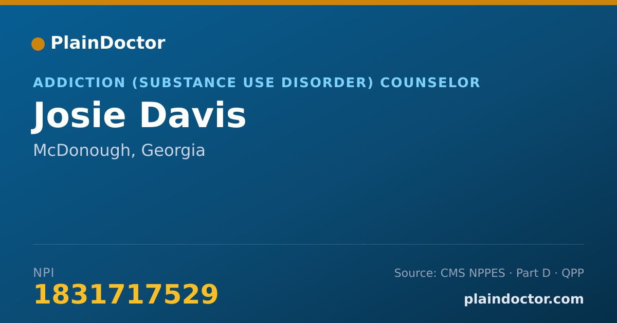 Shareable card for Josie Davis - Addiction (Substance Use Disorder) Counselor, McDonough, GA