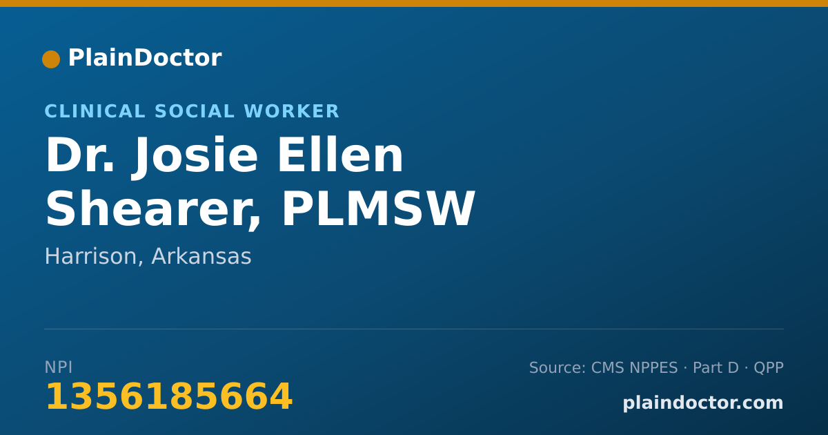 Shareable card for Josie Ellen Shearer, PLMSW - Clinical Social Worker, Harrison, AR