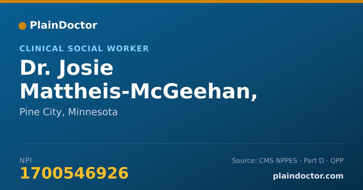 Shareable card for Josie Mattheis-McGeehan, LICSW - Clinical Social Worker, Pine City, MN