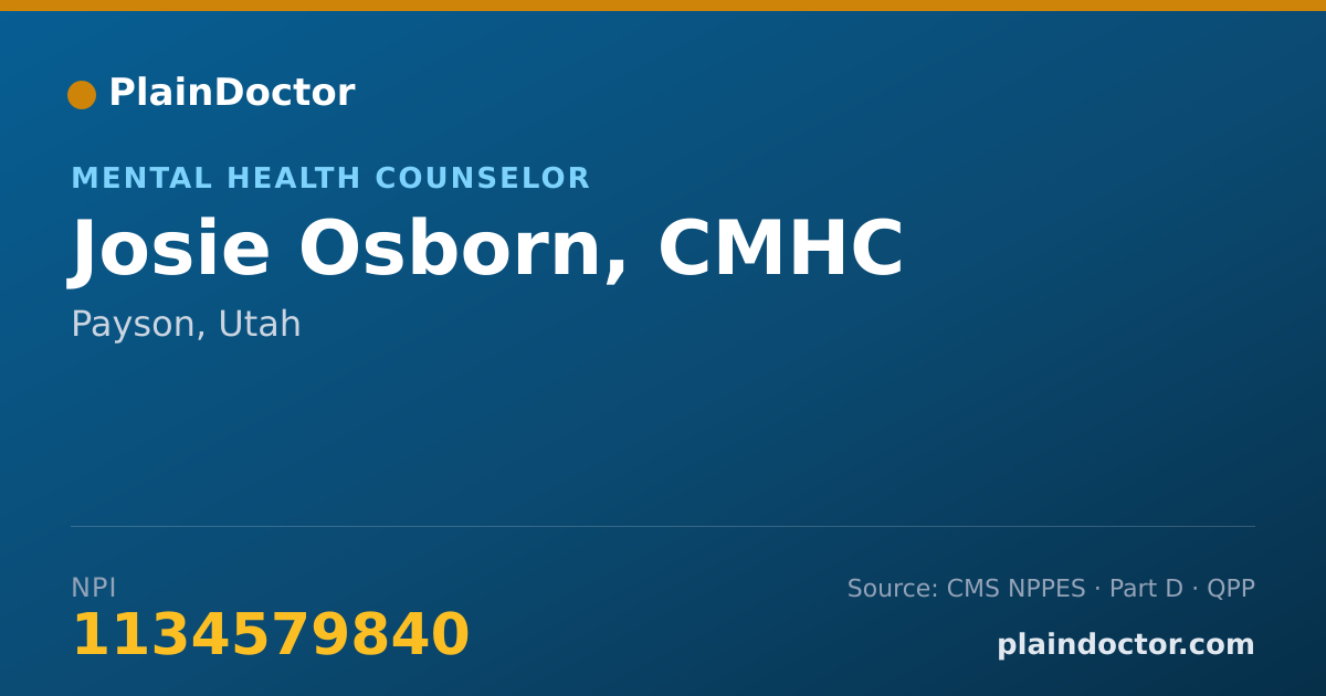 Shareable card for Josie Osborn, CMHC - Mental Health Counselor, Payson, UT