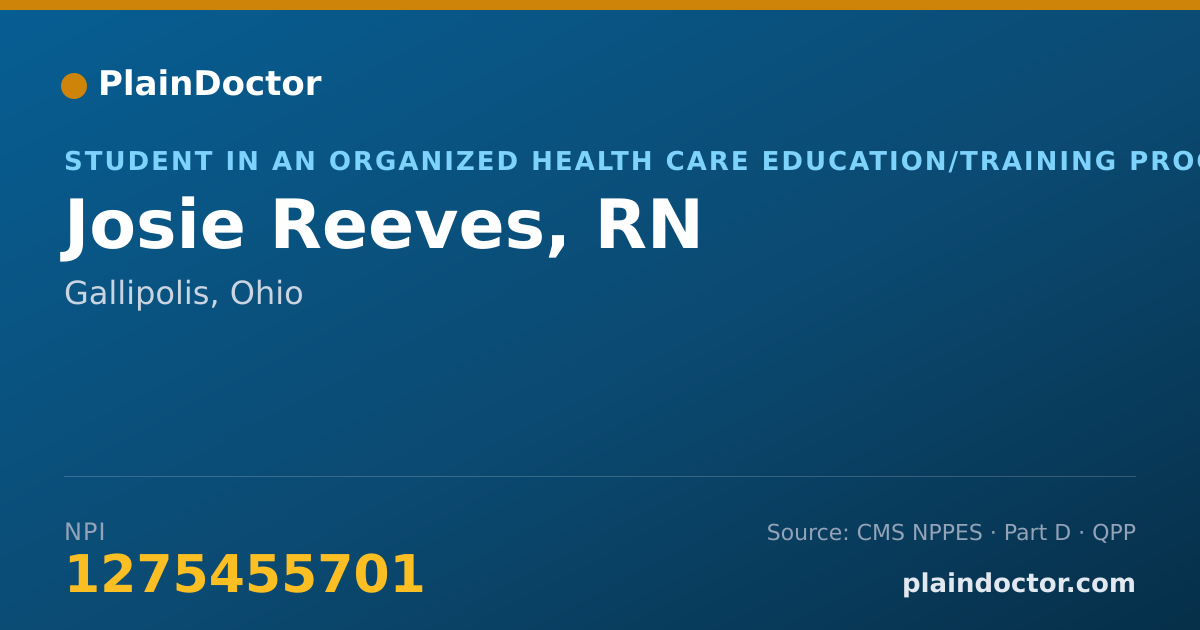 Shareable card for Josie Reeves, RN - Student in an Organized Health Care Education/Training Program, Gallipolis, OH