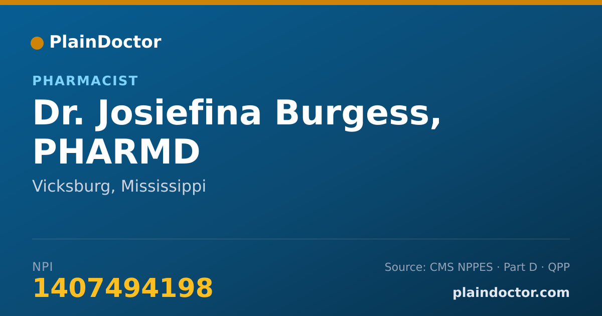 Shareable card for Josiefina Burgess, PHARMD - Pharmacist, Vicksburg, MS