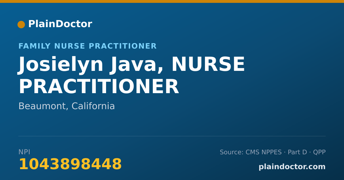 Shareable card for Josielyn Java, NURSE PRACTITIONER - Family Nurse Practitioner, Beaumont, CA