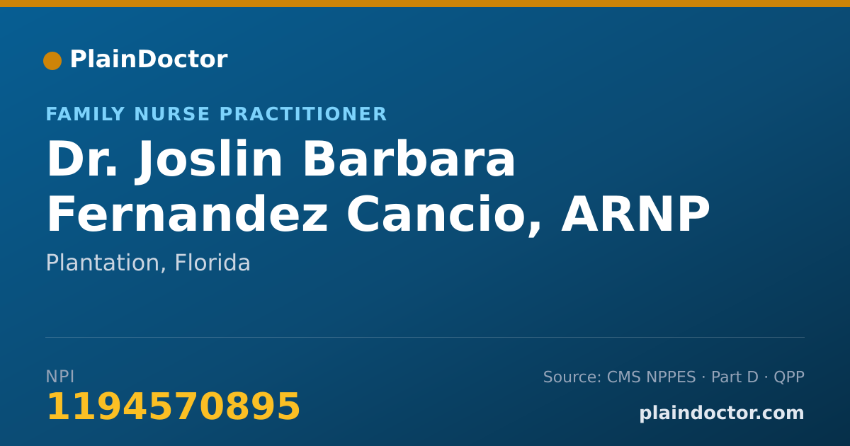 Shareable card for Joslin Barbara Fernandez Cancio, ARNP - Family Nurse Practitioner, Plantation, FL