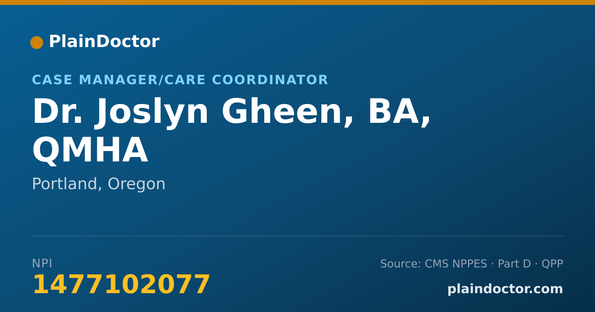 Shareable card for Joslyn Gheen, BA, QMHA - Case Manager/Care Coordinator, Portland, OR