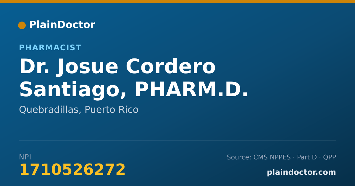 Shareable card for Josue Cordero Santiago, PHARM.D. - Pharmacist, Quebradillas, PR