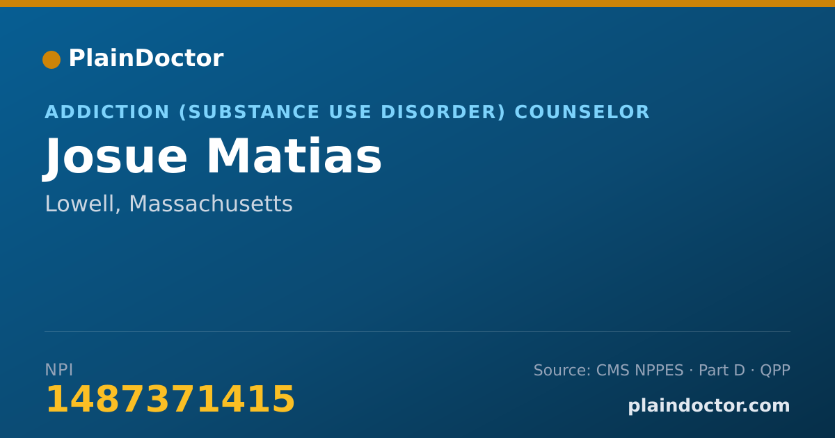 Shareable card for Josue Matias - Addiction (Substance Use Disorder) Counselor, Lowell, MA