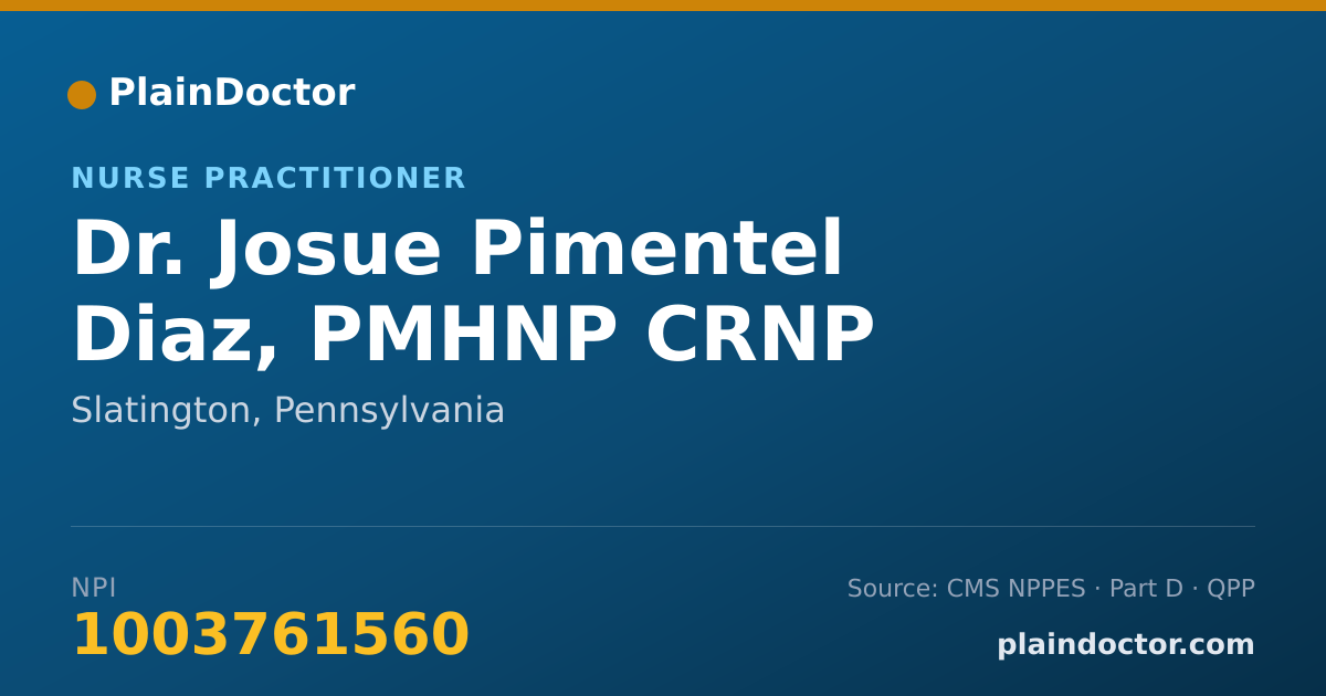 Shareable card for Josue Pimentel Diaz, PMHNP CRNP - Nurse Practitioner, Slatington, PA