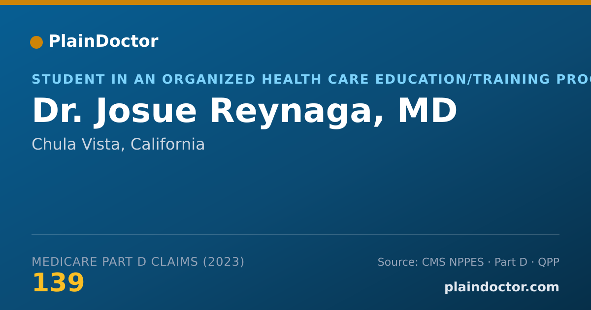 Shareable card for Josue Reynaga, MD - Student in an Organized Health Care Education/Training Program, Chula Vista, CA