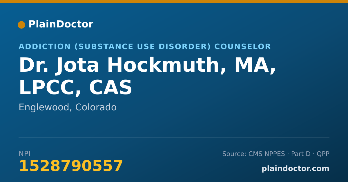 Shareable card for Jota Hockmuth, MA, LPCC, CAS - Addiction (Substance Use Disorder) Counselor, Englewood, CO
