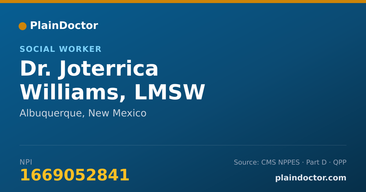 Shareable card for Joterrica Williams, LMSW PROVISIONAL - Social Worker, Albuquerque, NM