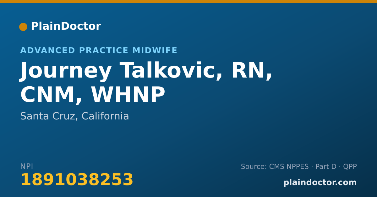 Shareable card for Journey Talkovic, RN, CNM, WHNP - Lactation Consultant (Registered Nurse), Santa Cruz, CA