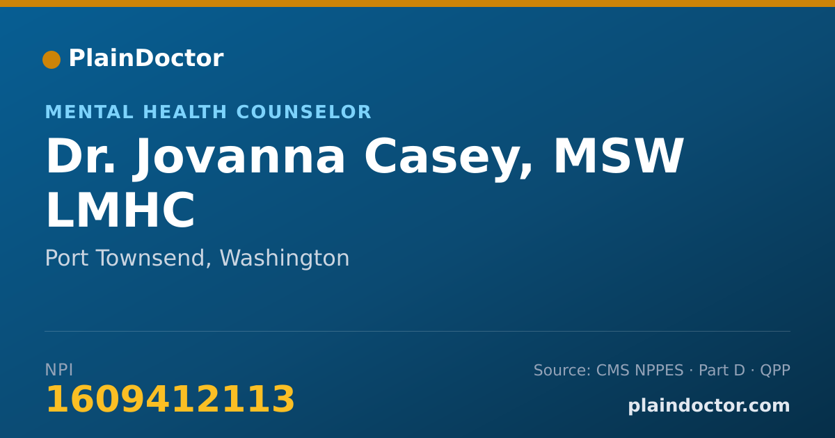 Shareable card for Jovanna Casey, MSW LMHC - Mental Health Counselor, Port Townsend, WA
