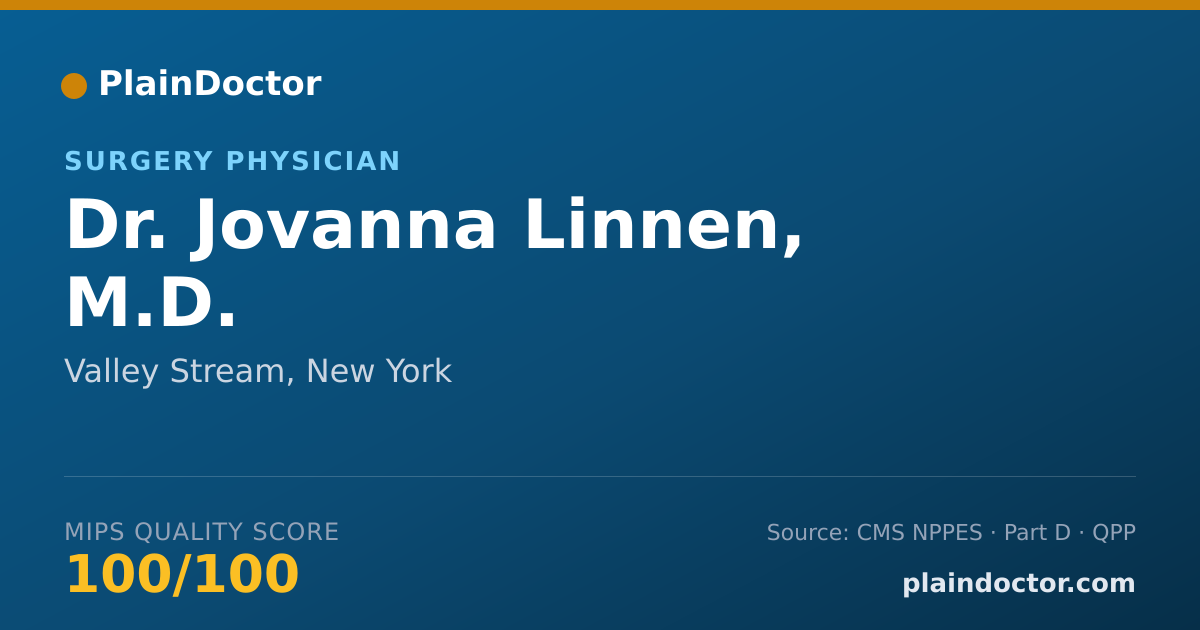Shareable card for Jovanna Linnen, M.D. - Surgery Physician, Valley Stream, NY