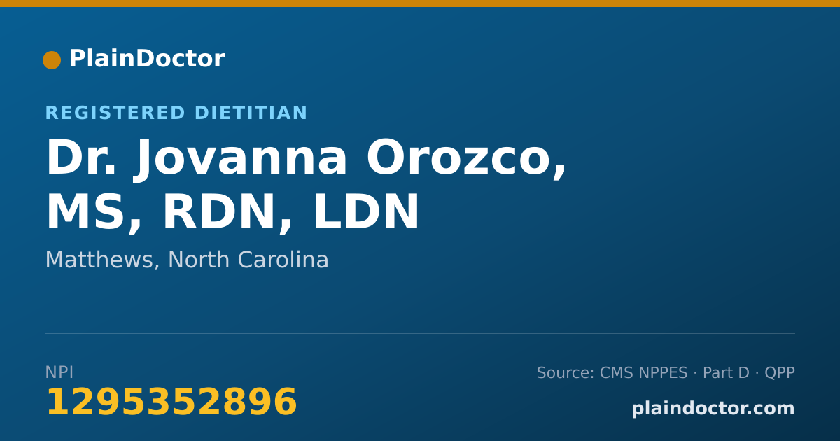Shareable card for Jovanna Orozco, MS, RDN, LDN - Registered Dietitian, Matthews, NC