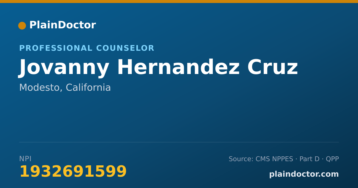 Shareable card for Jovanny Hernandez Cruz - Professional Counselor, Modesto, CA