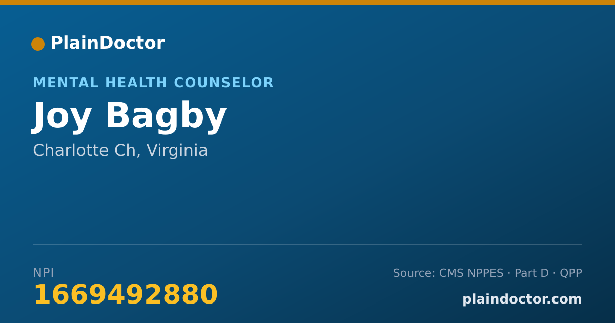 Shareable card for Joy Bagby - Mental Health Counselor, Charlotte Ch, VA