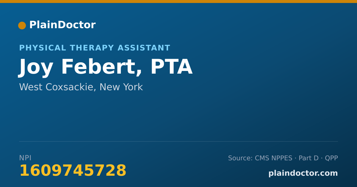 Shareable card for Joy Febert, PTA - Physical Therapy Assistant, West Coxsackie, NY