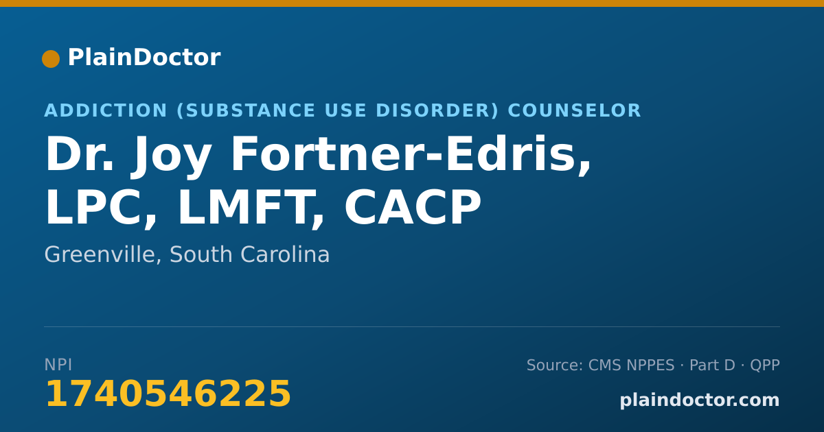 Shareable card for Joy Fortner-Edris, LPC, LMFT, CACP - Addiction (Substance Use Disorder) Counselor, Greenville, SC