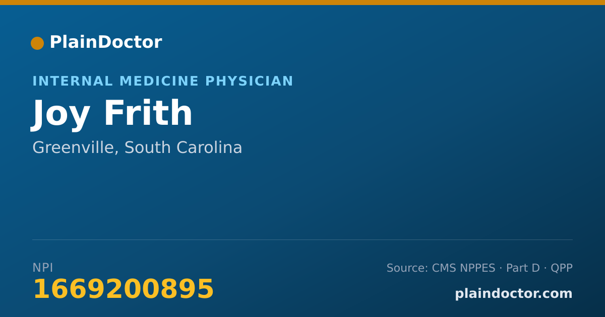 Shareable card for Joy Frith - Internal Medicine Physician, Greenville, SC