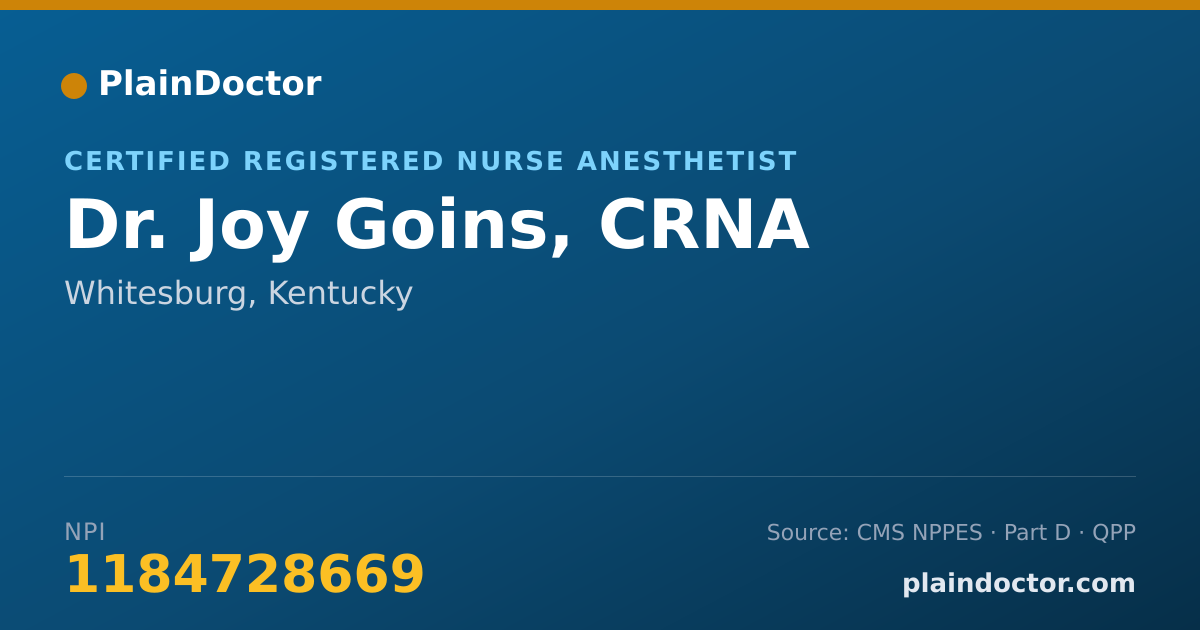 Shareable card for Joy Goins, CRNA - Certified Registered Nurse Anesthetist, Whitesburg, KY