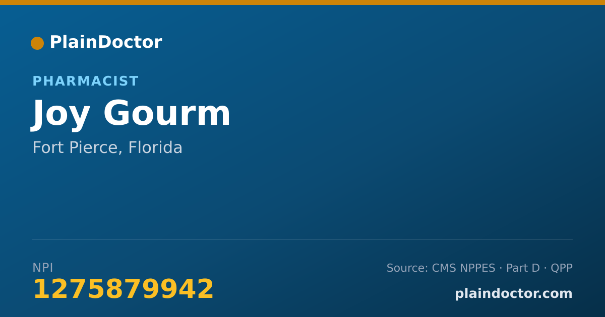 Shareable card for Joy Gourm - Pharmacist, Fort Pierce, FL