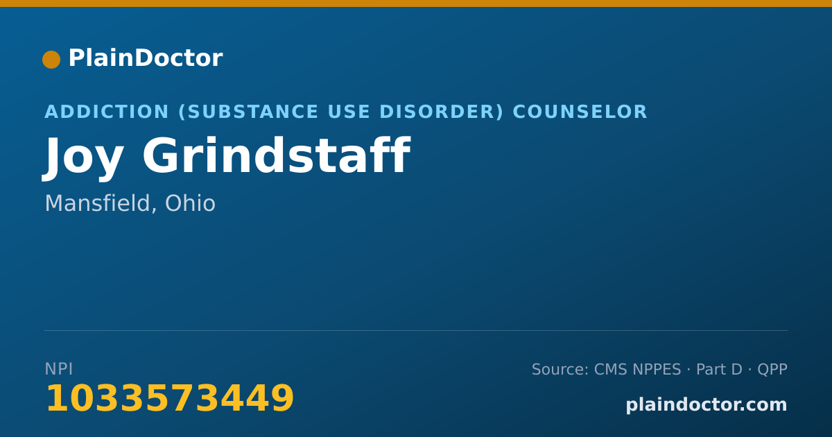 Shareable card for Joy Grindstaff - Addiction (Substance Use Disorder) Counselor, Mansfield, OH