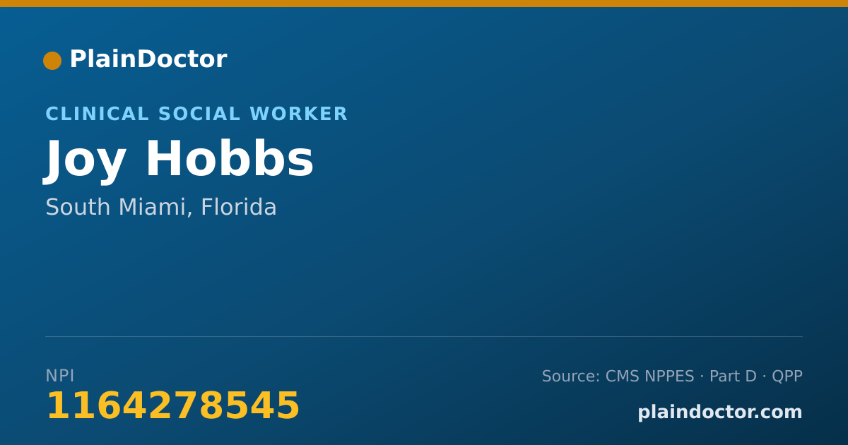 Shareable card for Joy Hobbs - Clinical Social Worker, South Miami, FL