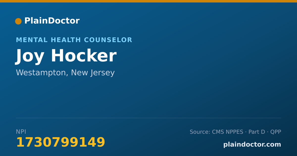 Shareable card for Joy Hocker - Mental Health Counselor, Westampton, NJ