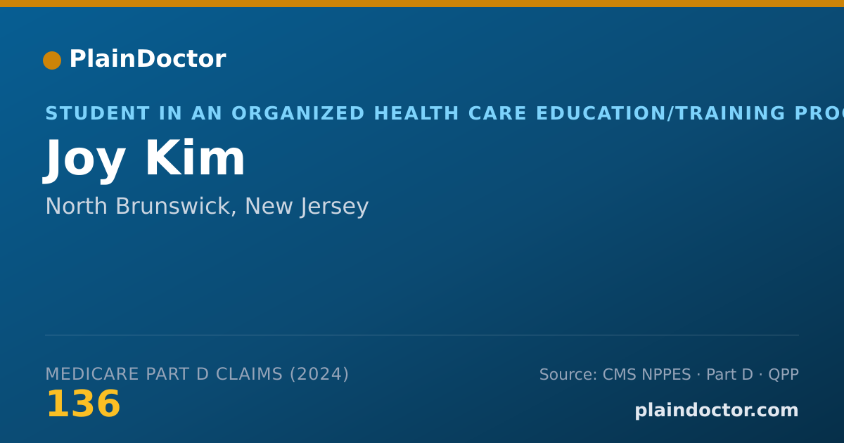Shareable card for Joy Kim - Student in an Organized Health Care Education/Training Program, North Brunswick, NJ