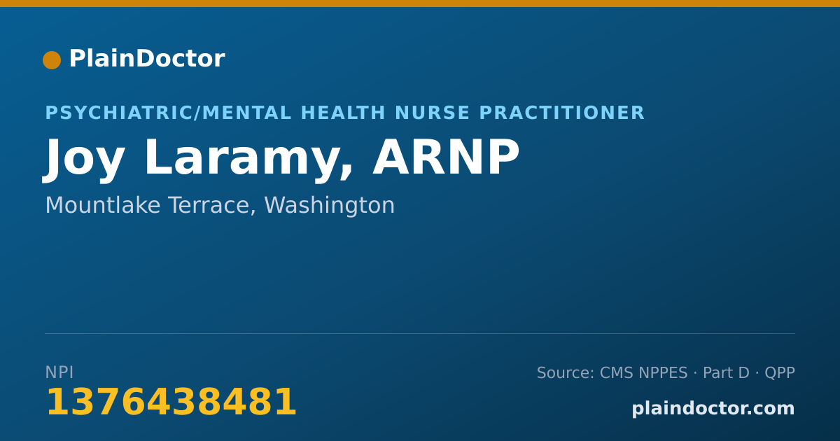 Shareable card for Joy Laramy, ARNP - Psychiatric/Mental Health Nurse Practitioner, Mountlake Terrace, WA