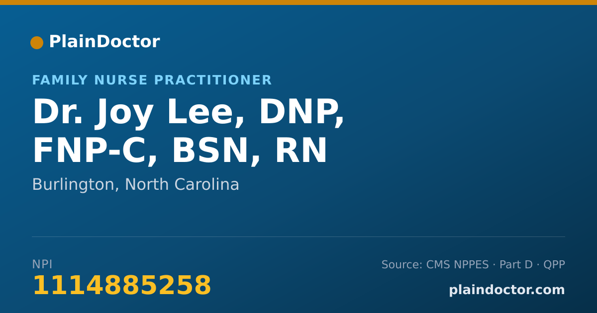 Shareable card for Joy Lee, DNP, FNP-C, BSN, RN - Family Nurse Practitioner, Burlington, NC