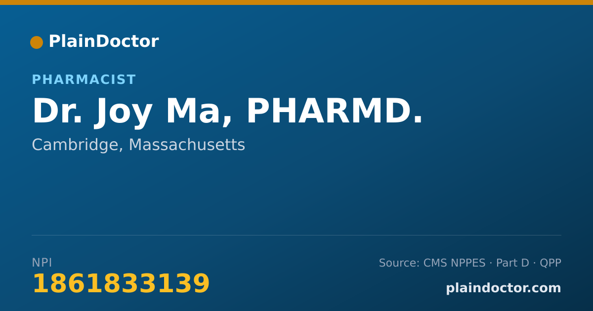 Shareable card for Joy Ma, PHARMD. - Pharmacist, Cambridge, MA