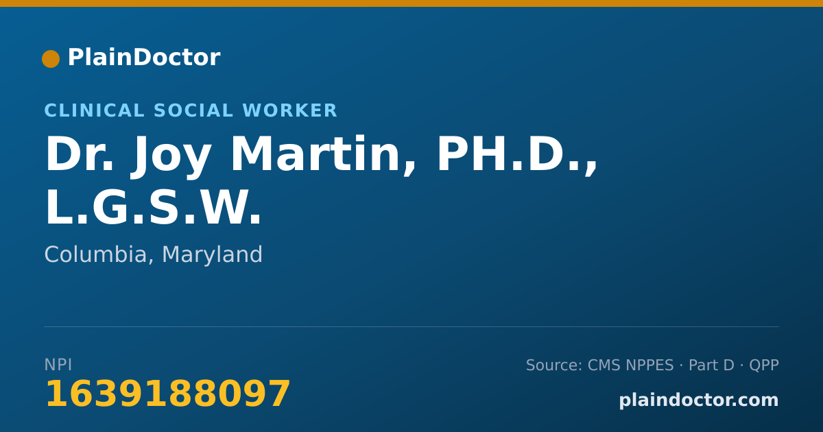 Shareable card for Joy Martin, PH.D., L.G.S.W. - Clinical Social Worker, Columbia, MD