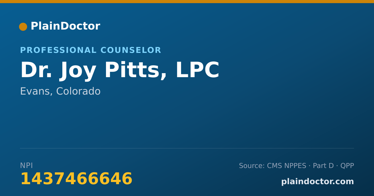 Shareable card for Joy Pitts, LPC - Professional Counselor, Evans, CO