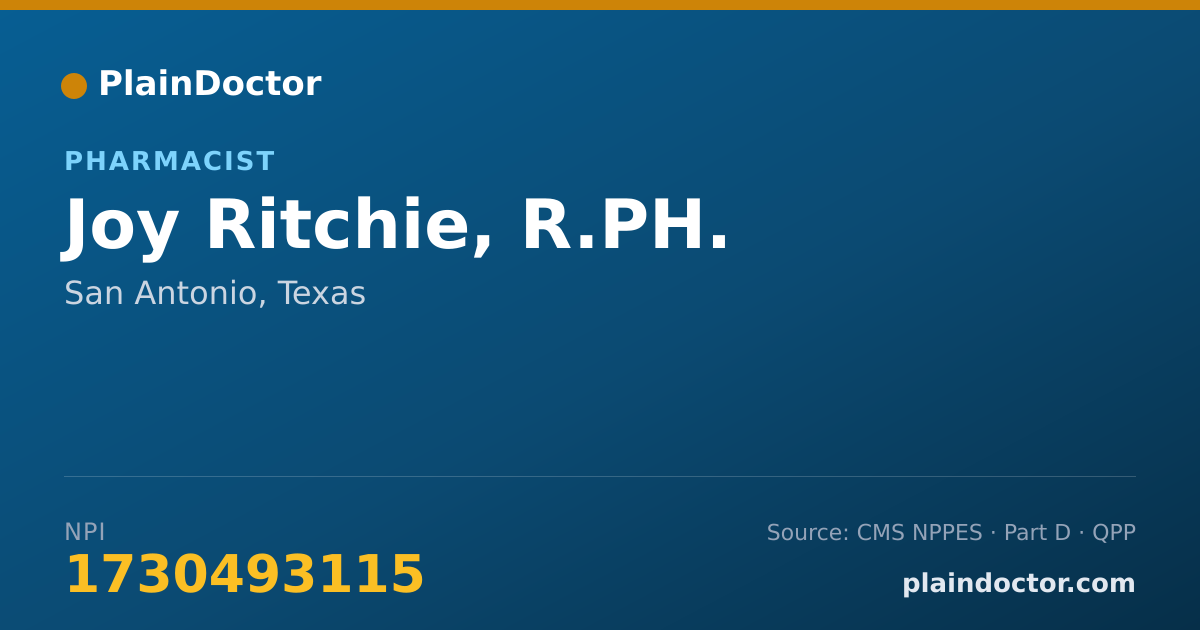 Shareable card for Joy Ritchie, R.PH. - Pharmacist, San Antonio, TX