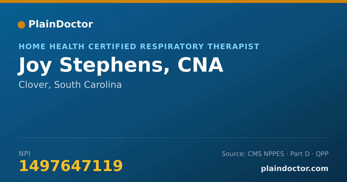 Shareable card for Joy Stephens, CNA - Home Health Certified Respiratory Therapist, Clover, SC