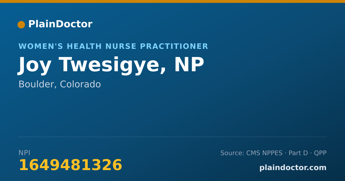 Shareable card for Joy Twesigye, NP - Women's Health Nurse Practitioner, Boulder, CO