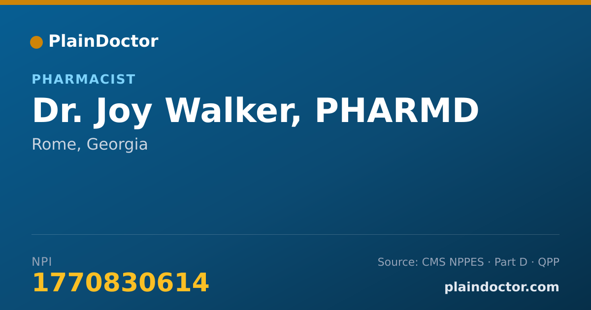 Shareable card for Joy Walker, PHARMD - Pharmacist, Rome, GA