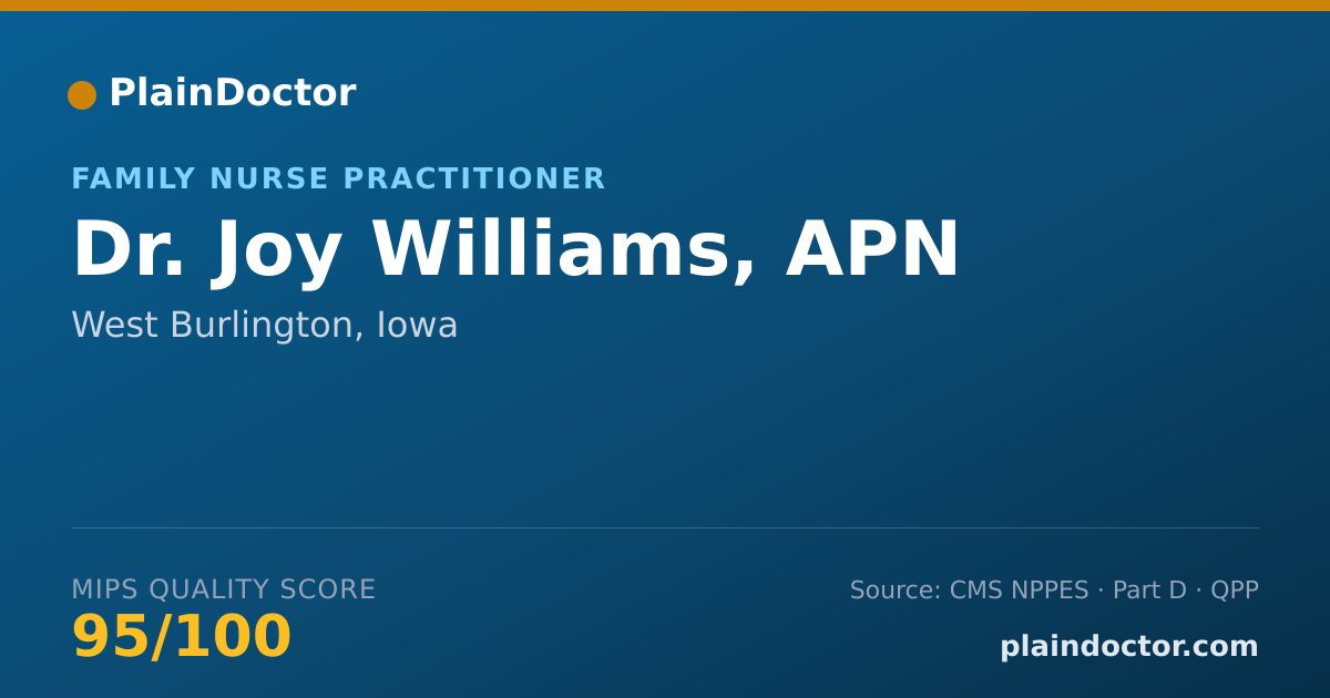 Shareable card for Joy Williams, APN - Family Nurse Practitioner, West Burlington, IA