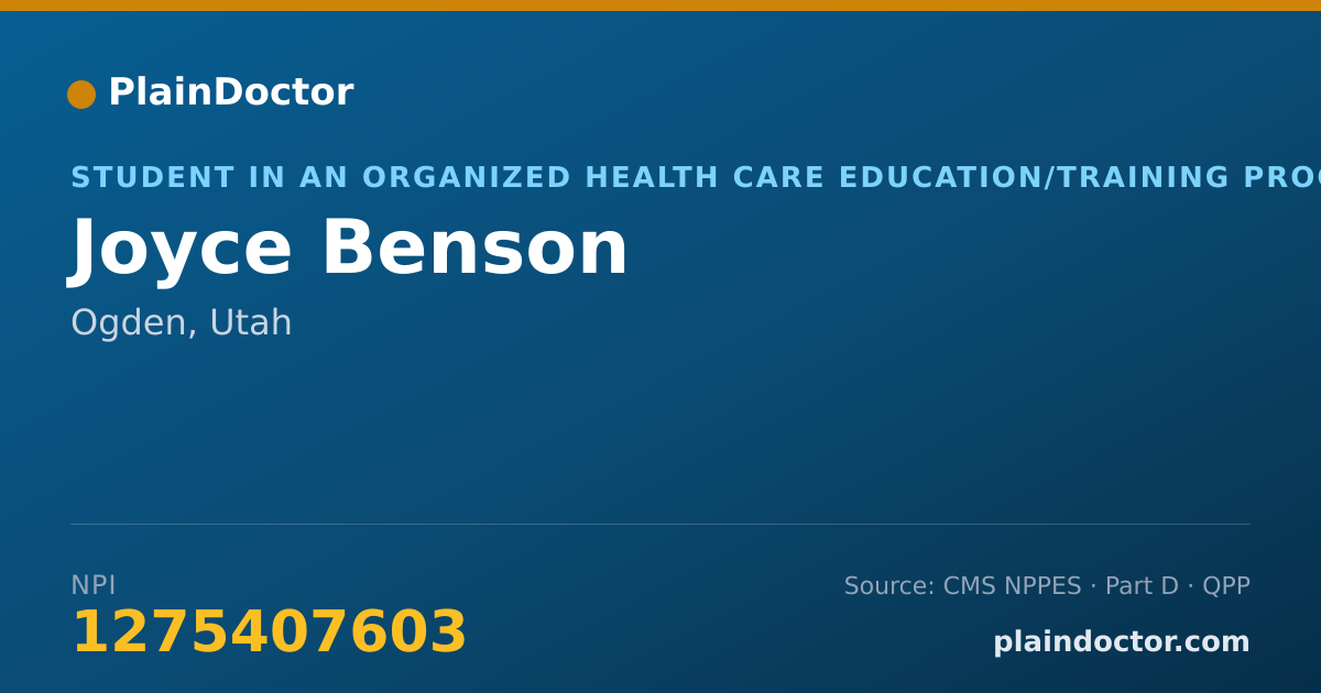 Shareable card for Joyce Benson - Student in an Organized Health Care Education/Training Program, Ogden, UT
