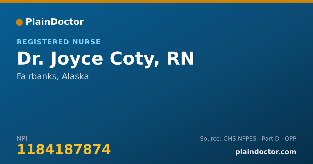 Shareable card for Joyce Coty, RN - Registered Nurse, Fairbanks, AK