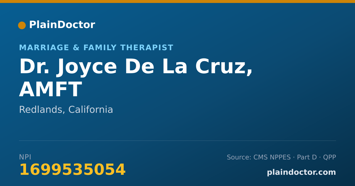 Shareable card for Joyce De La Cruz, AMFT - Marriage & Family Therapist, Redlands, CA