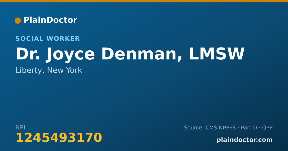Shareable card for Joyce Denman, LMSW - Social Worker, Liberty, NY