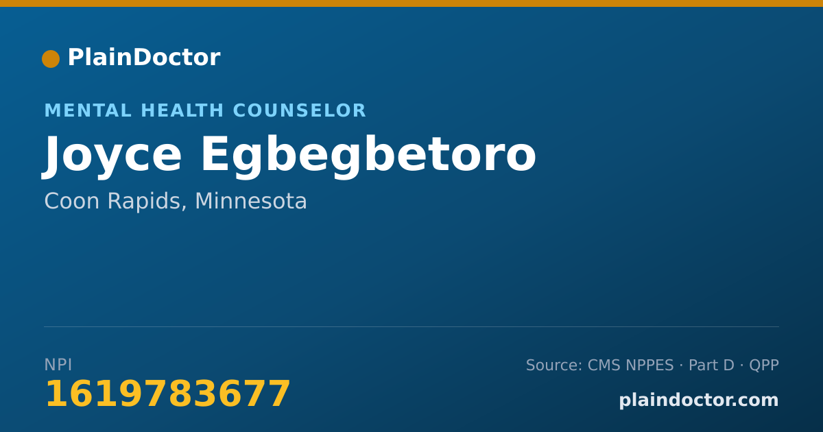Shareable card for Joyce Egbegbetoro - Mental Health Counselor, Coon Rapids, MN