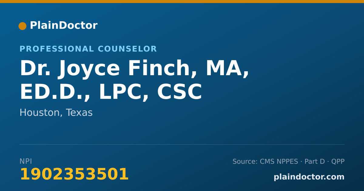 Shareable card for Joyce Finch, MA, ED.D., LPC, CSC - Professional Counselor, Houston, TX