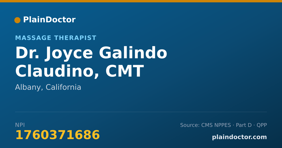 Shareable card for Joyce Galindo Claudino, CMT - Massage Therapist, Albany, CA
